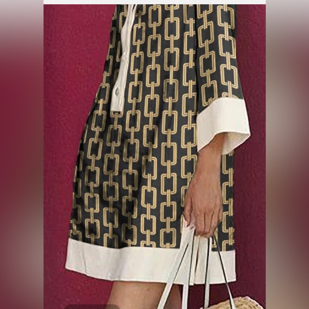 NWT StyleWe Black & Tan Chic Design Loose Cotton Dress - think Dior or Chanel